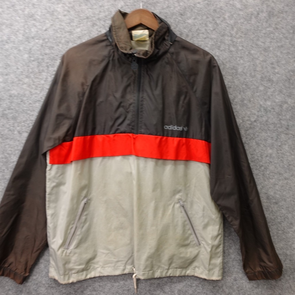 Vintage Adidas Trefoil Windbreaker Jacket Mens M Black Colorblock Hoodie FLAWED